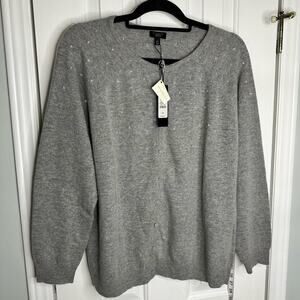 Talbots plus size Gray Cardigan Swarovski crystals $136 XL
